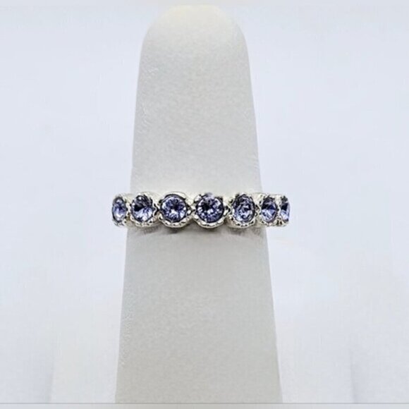 Silver Tone Simulant Tanzanite Band Fashion Ring - Picture 6 of 8